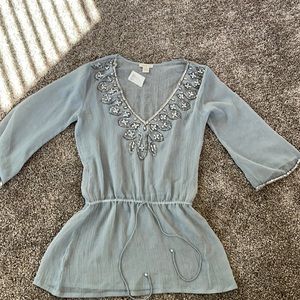 NWT Arden B sheer sequin grey top full sleeves shirt size medium m